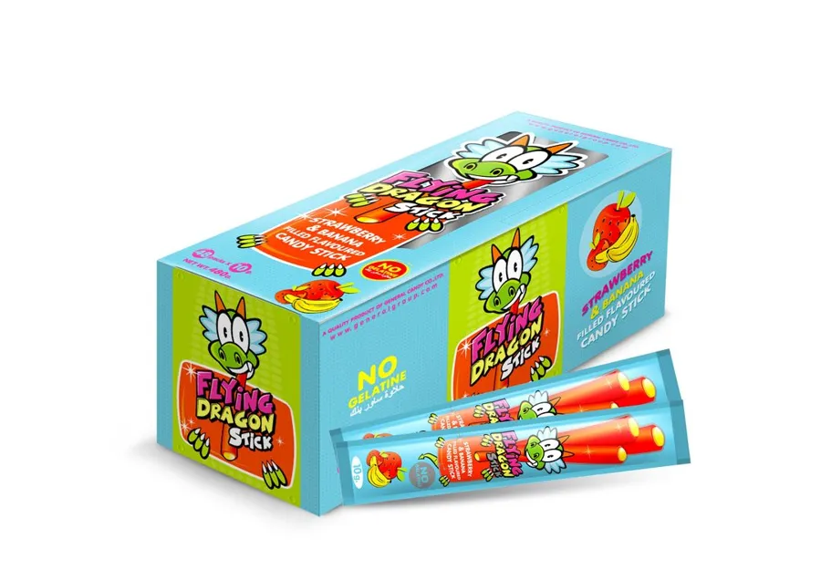 Flying Dragon Stick Strawberry & Banana Gummy 48 Pieces x 10g