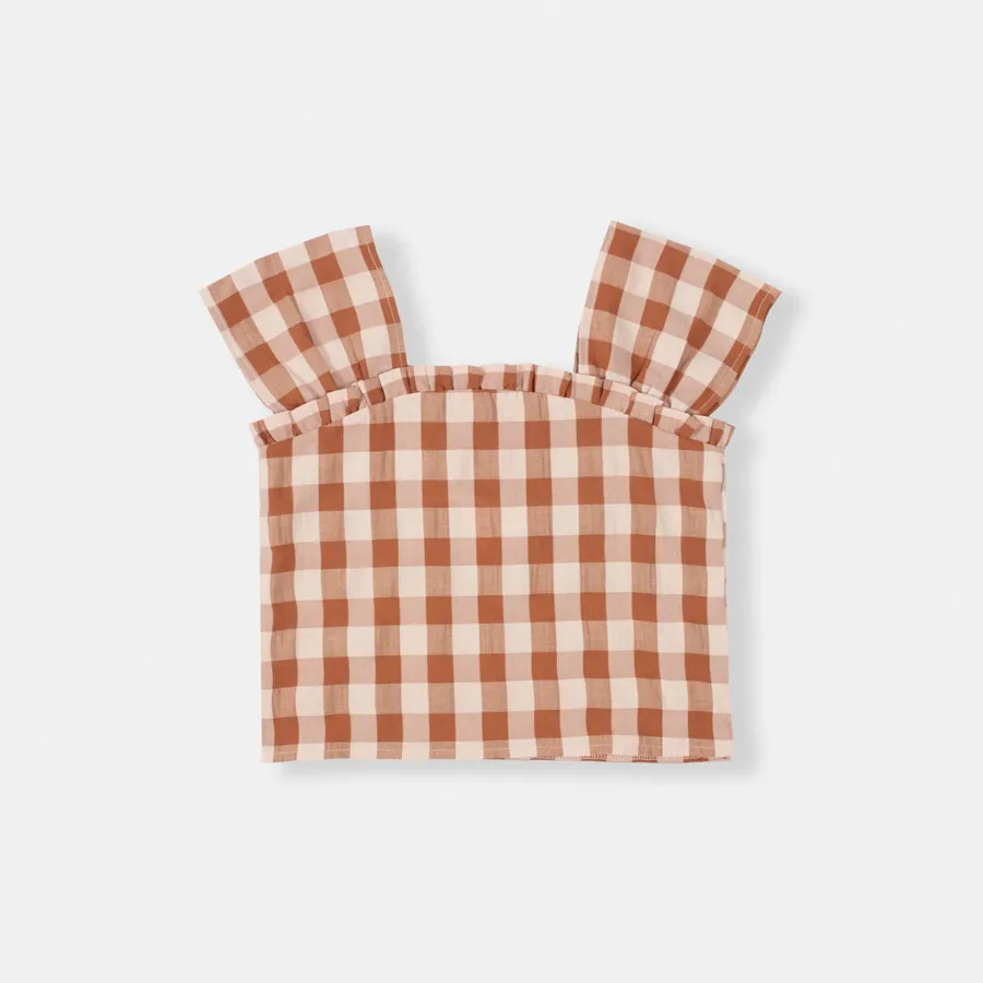 Seashell Top- Checks Brown
