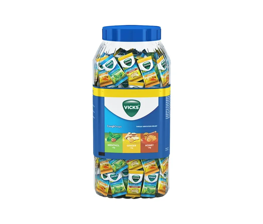 VICKS Cough Drops with Menthol, Ginger, Honey Flavor 110 Pieces