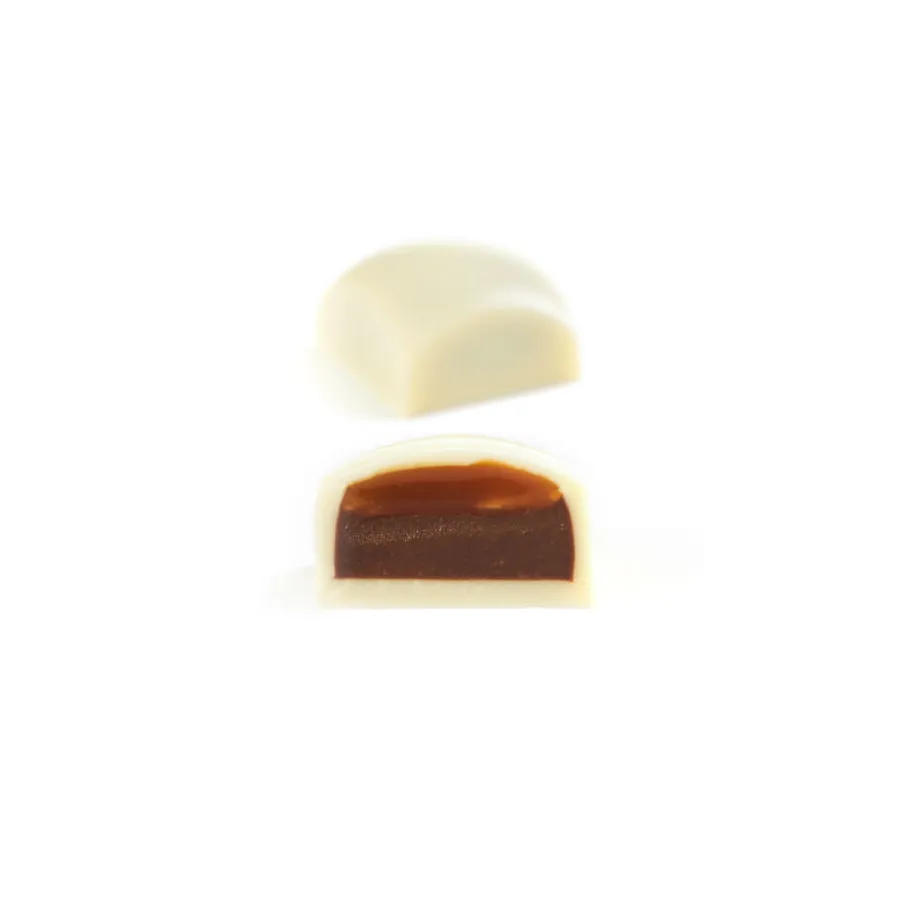 WHITE CHOCOLATE WITH CARAMEL & DARK HAZELNUT PRALINE