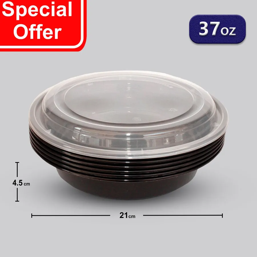 OFFER 10 PCS ROUND MICROWAVE CONTAINERS 37 OZ - BLACK