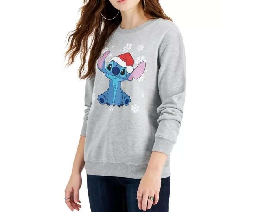 Stitch Santa Long Sleeve Print Sweatshirt - Grey