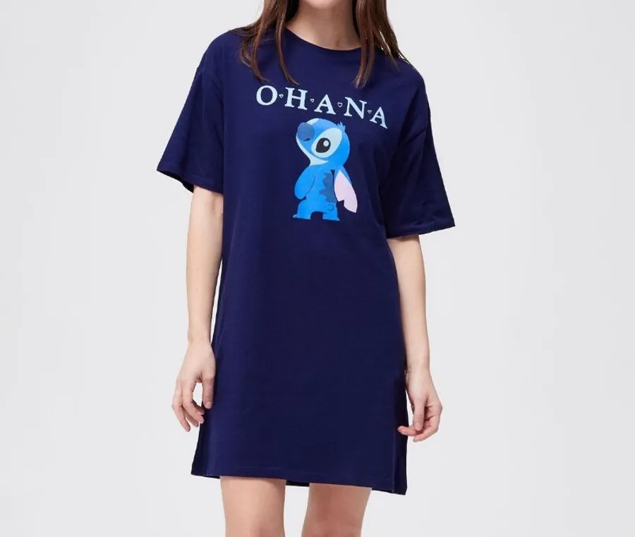 Stitch Long Pajama Dress - Navy Blue
