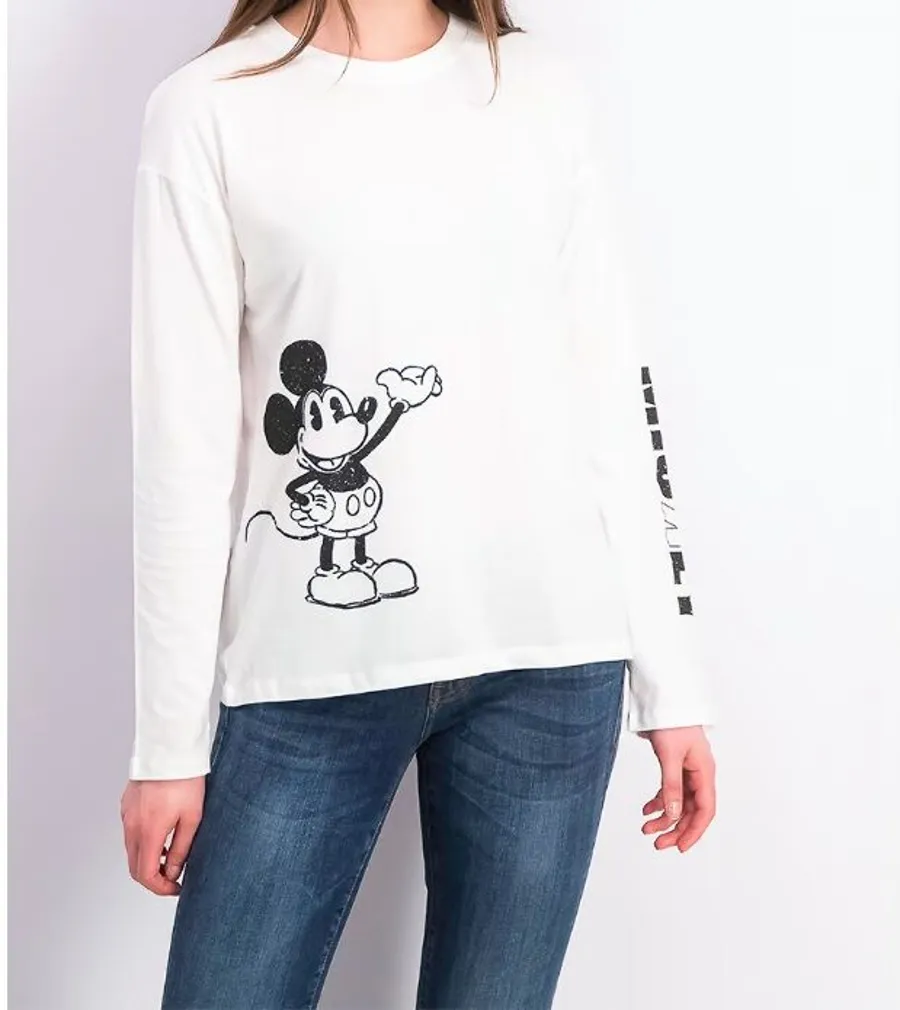 Mickey Mouse Long Sleeves Graphic Print Top