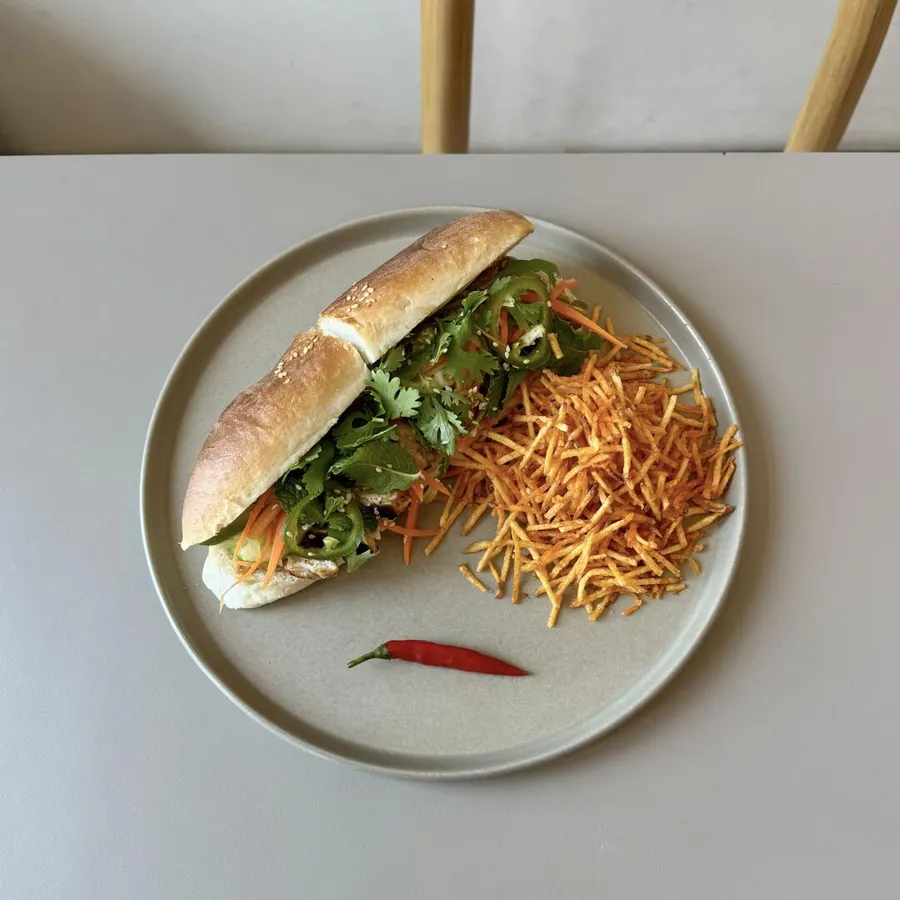 chicken banh mi sandwich with peanut sauce