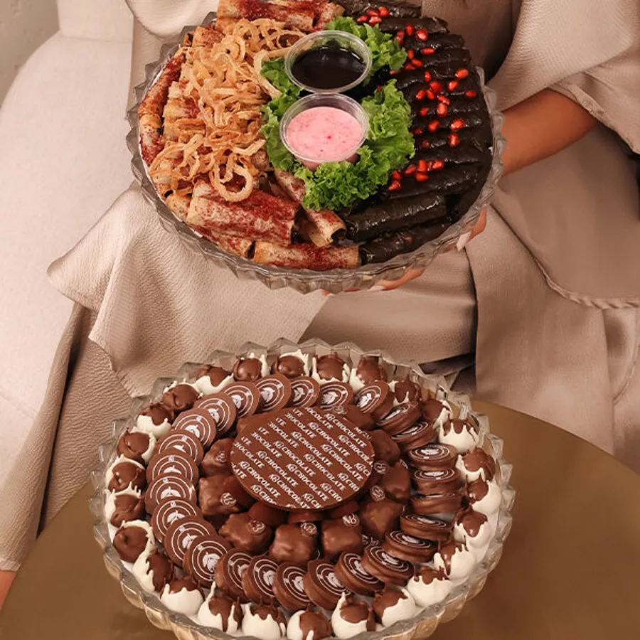Crystal chocolate stand, medium size (2), with grape leaves and mosakhan