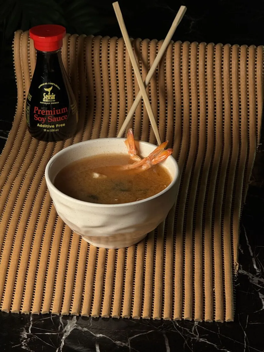 Spicy shrimp miso soup