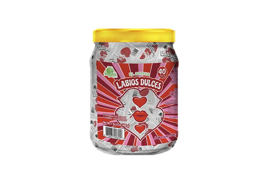 El Azteca The Original Red Hearts & Lips Cherry flavored Lollipop 40 Pieces x 12gr
