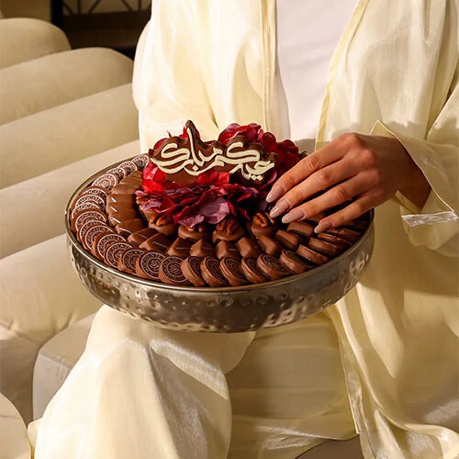 Silver chocolate tray with roses for Eid