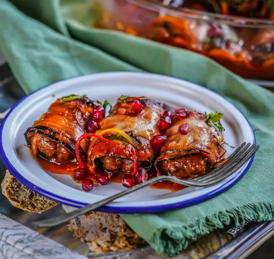 Eggplant Roll Stuffed With Mini Kebab