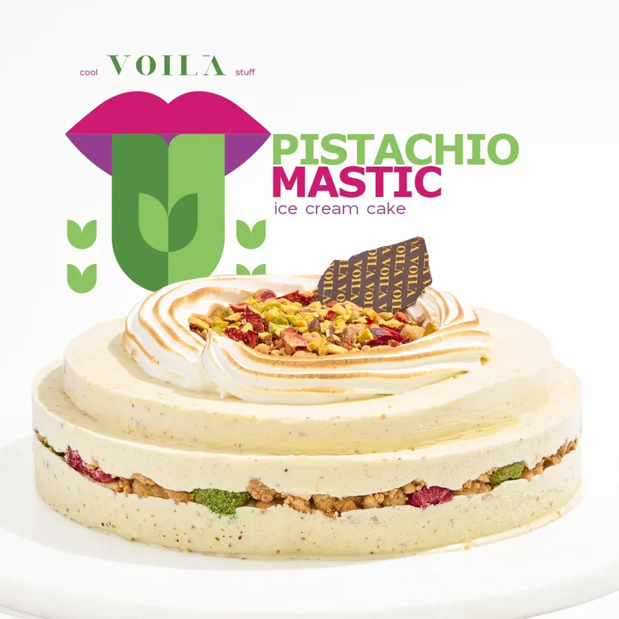 Pistachio Mastic & Crumble Ice Cream Cake