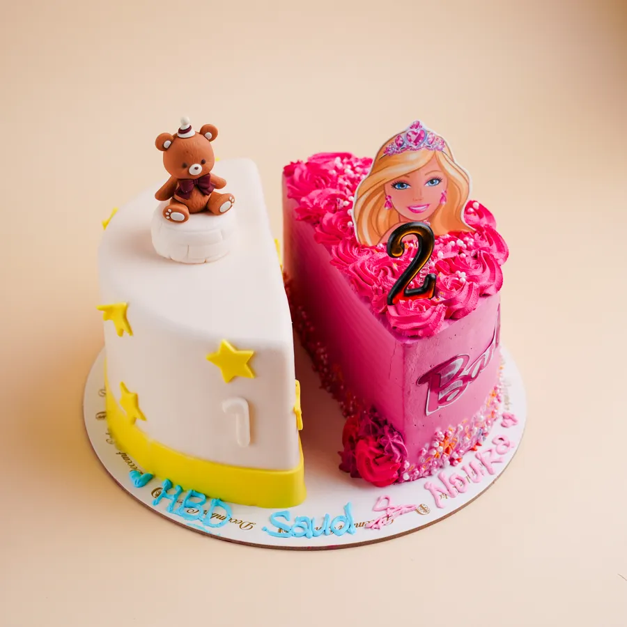 Half bear cake half barbi 8inch mix chocolate vanilla