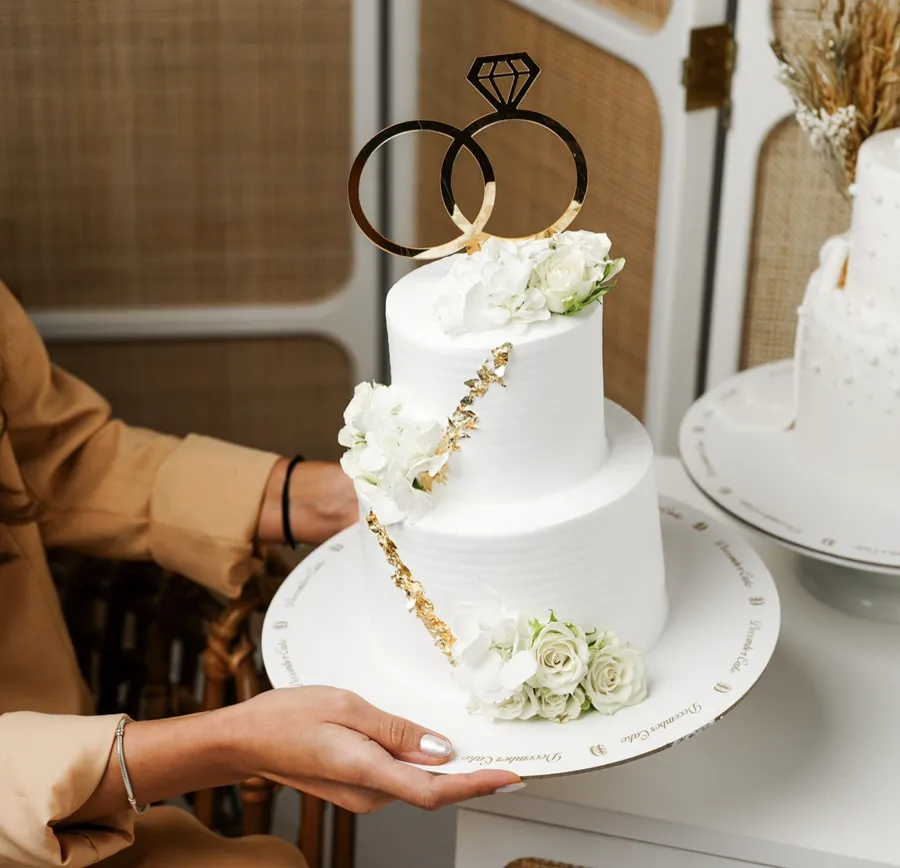 Small Double White Cream Cake for Engagement Ring Gold 6inch chocolate vanilla mix