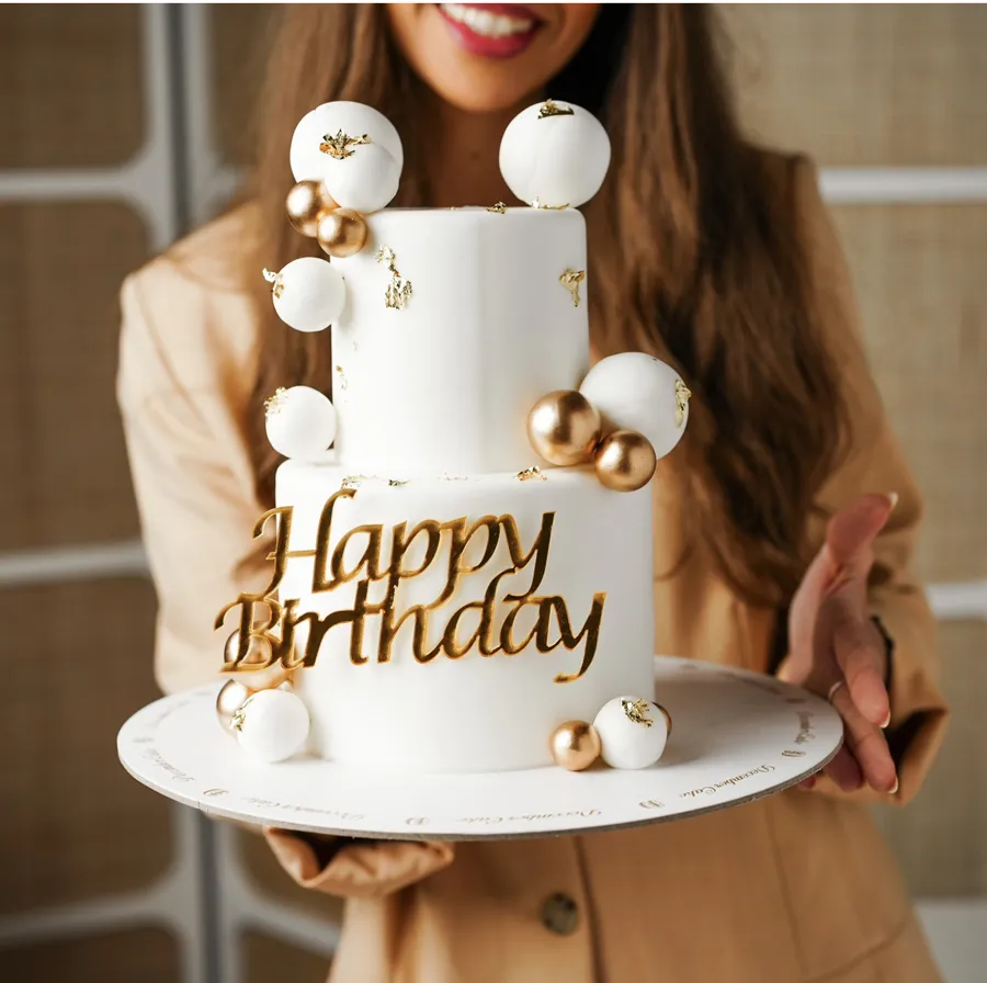 White and gold balls cake 6inch small double birthday