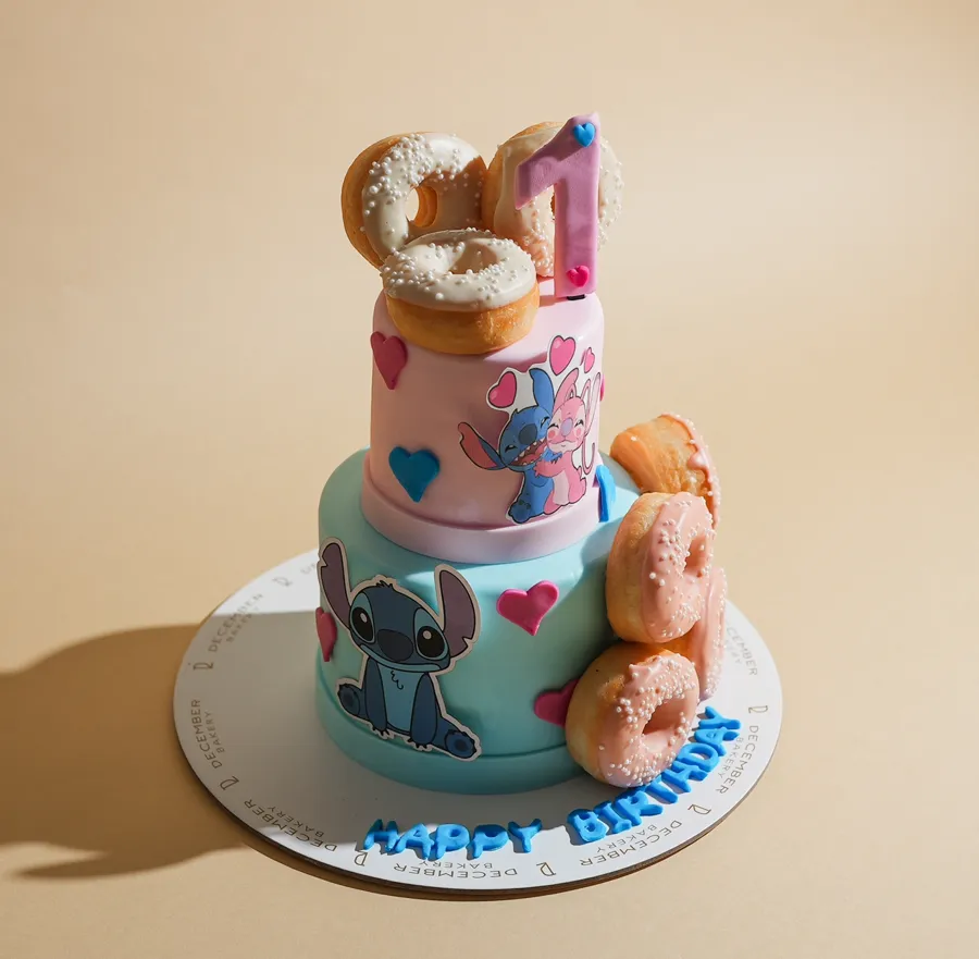 Double cake stiich 6inch blue pink