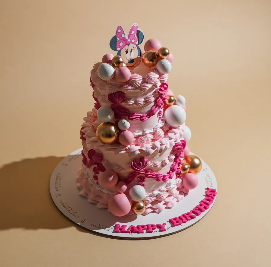 Double pink mini mouse cream cake 6inch mix chocolate vanilla