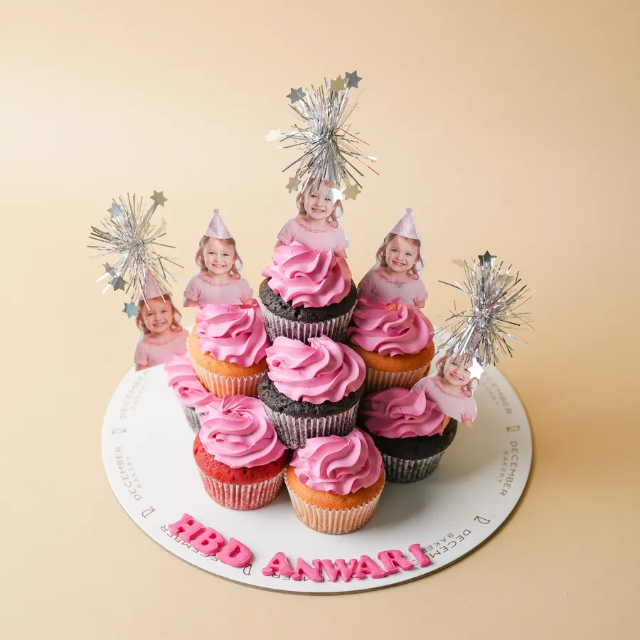 Pink cup cake photo birthday 12pic