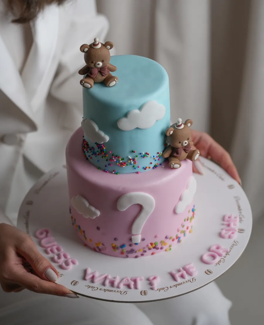Blue pink double bear cake 6inch 🧸