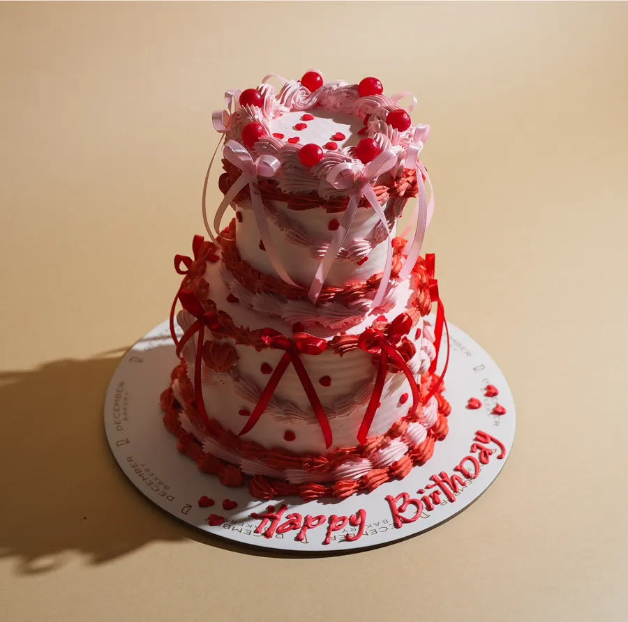 Double cake pink red ribbons ❤️💓