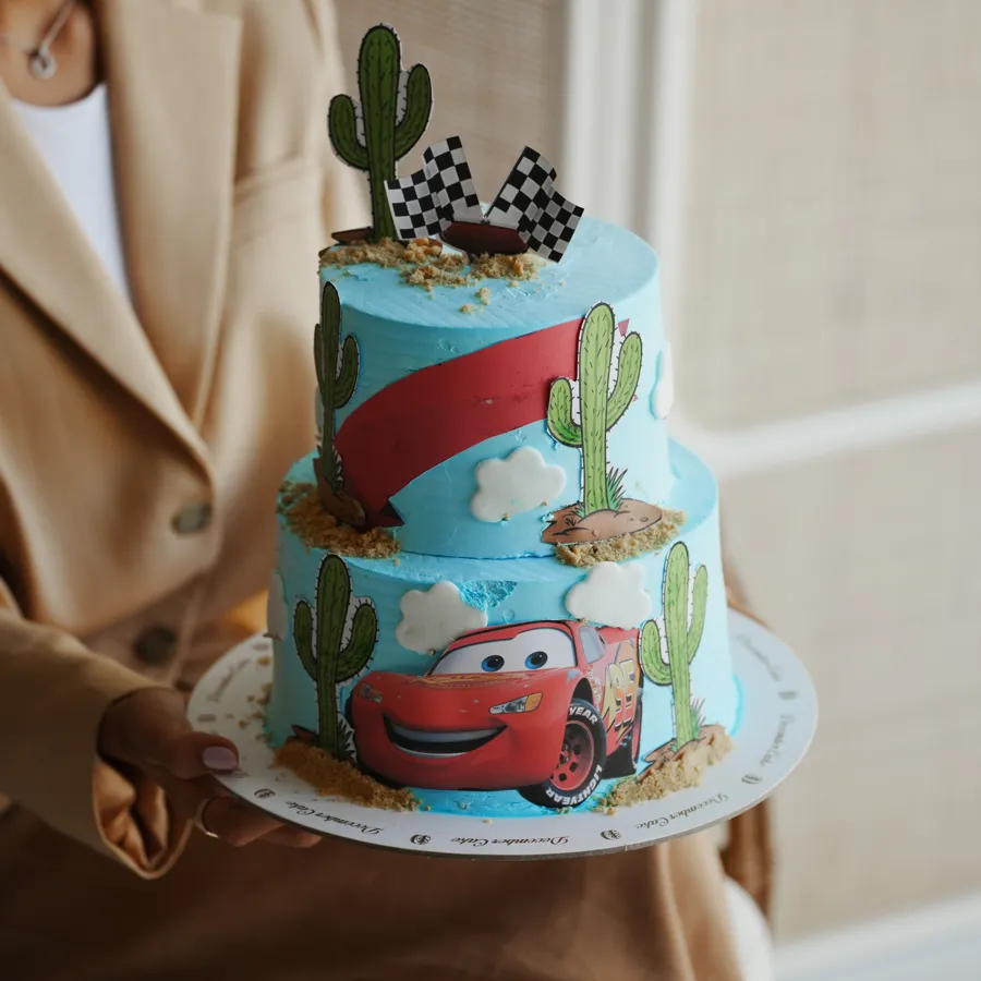 Double cream cake red car blue mix chocolate vanilla 8inch