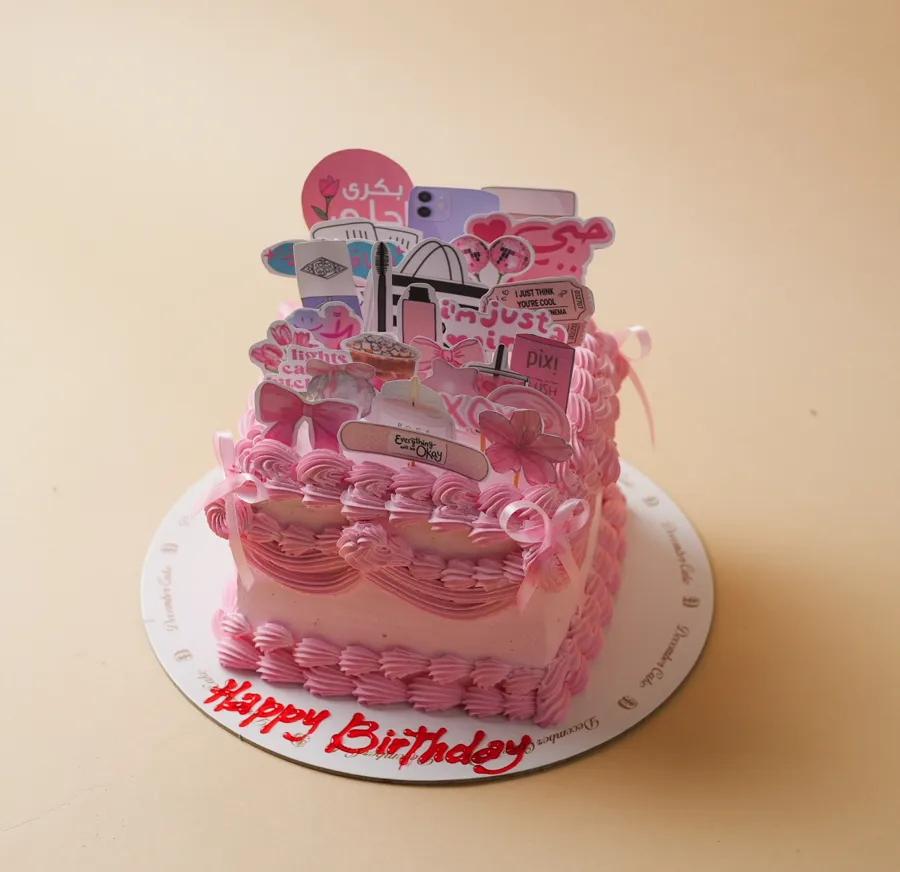 Pink girl cake square mix chocolate vanilla