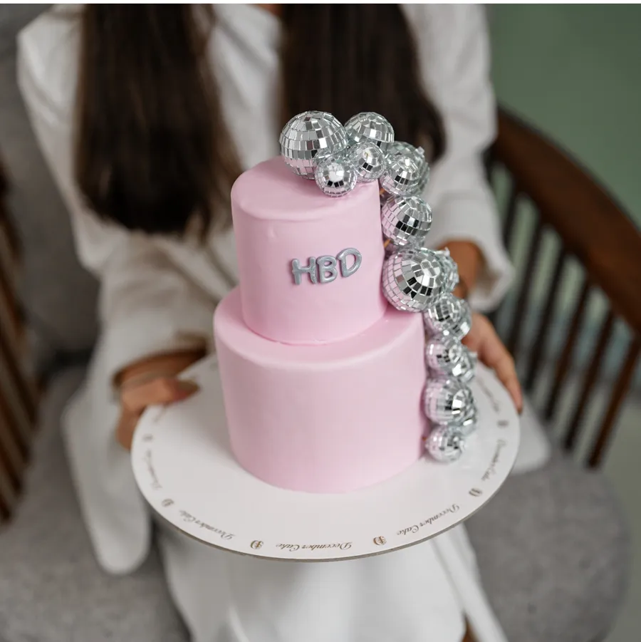 Small double cake 6inch pink Disco Cake mix chocolate vanilla
