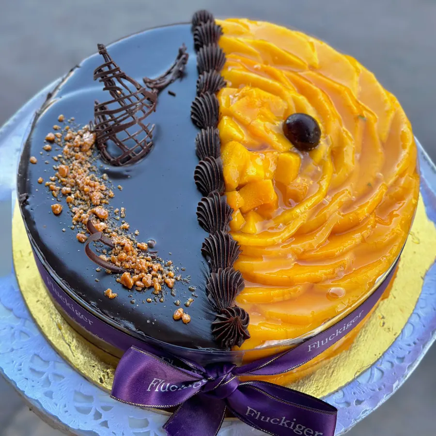 Half Chocolate Croquant & Half Mango Cream Cake