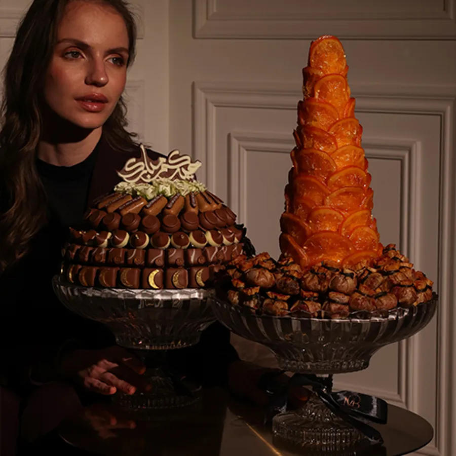 Crystal chocolate rose tray with orange pyramid citrus (Eid F2 )