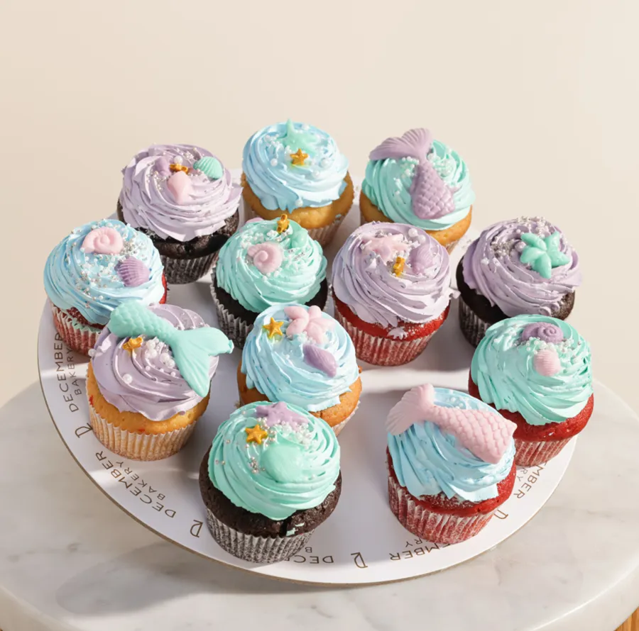 Mermaid Cupcakes, 12 pieces, Mixed Chocolate, Vanilla, Red Velvet