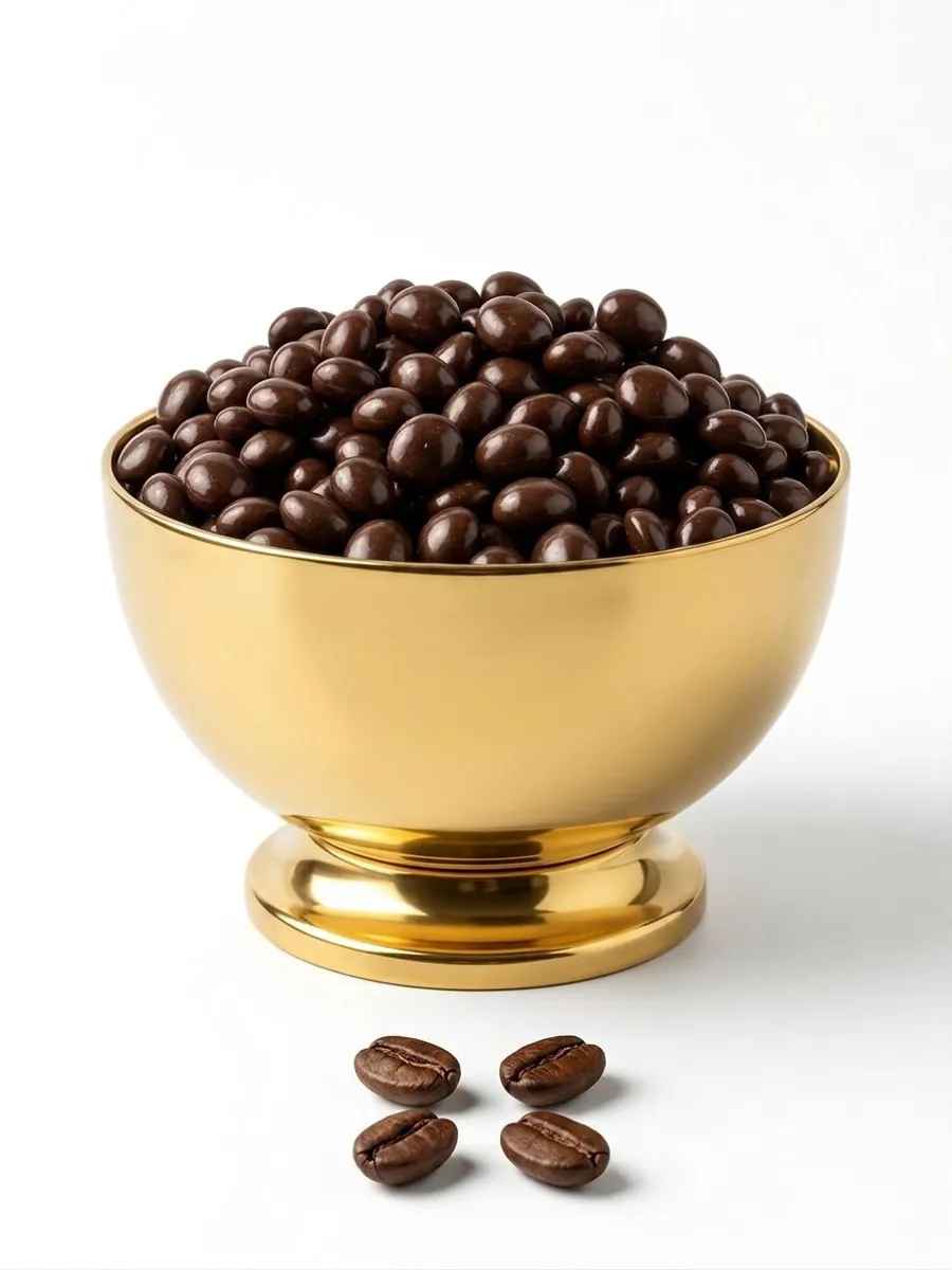 Coffee dragee coated in milk chocolate