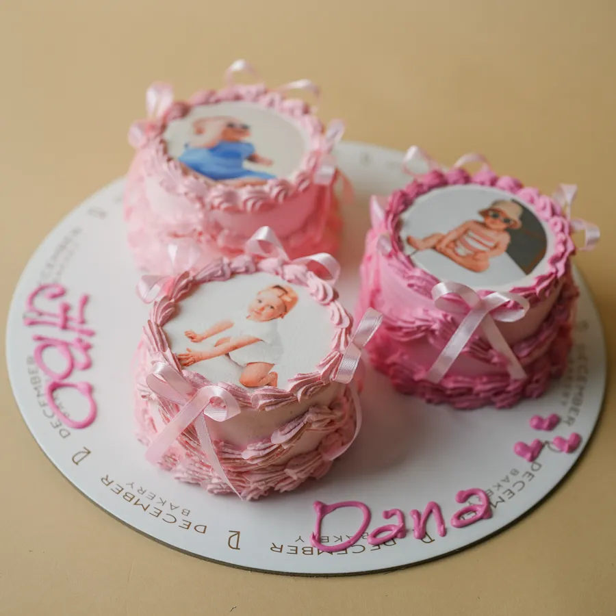 3 mini pink photos cake