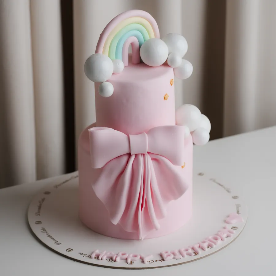 Rainbow and pink ribbon cake