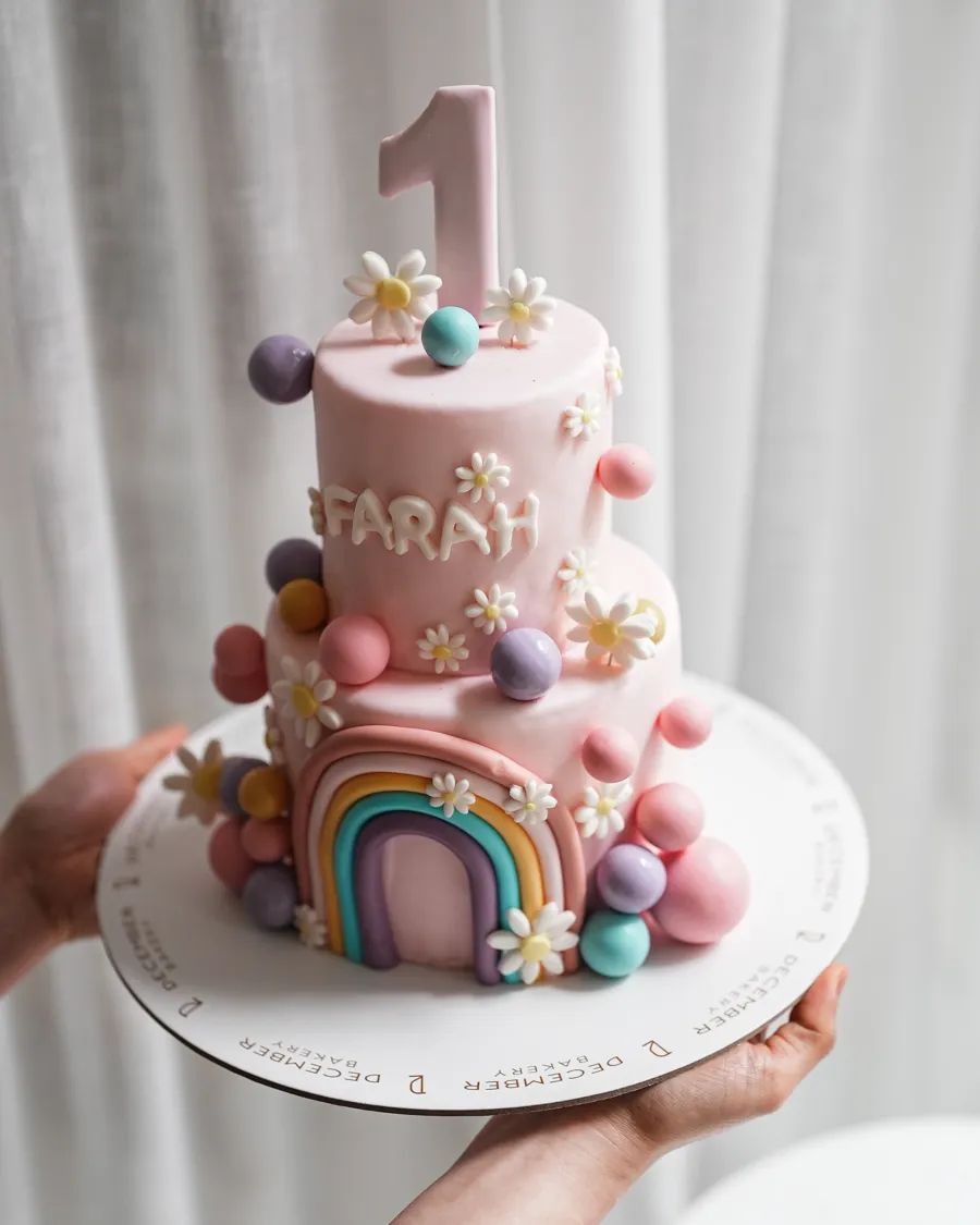 Double pink rainbow cake 6inch
