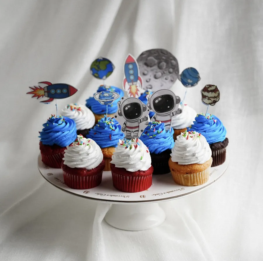Astronaut cup cake blue mix chocolate vanilla 12