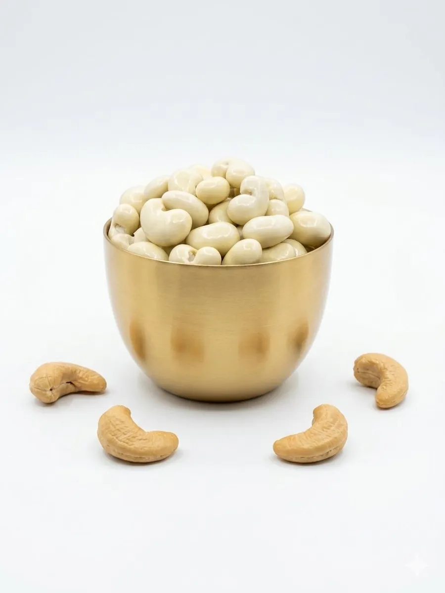 Cashew dragee coated with milk and white chocolate
