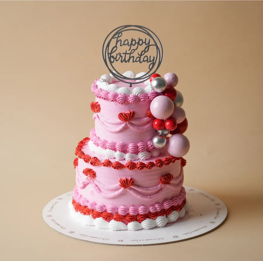 Double pink cream balls cake 6inch mix chocolate vanilla