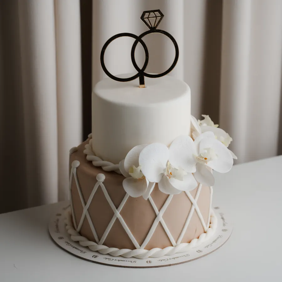 Double Elegant Cake w/ Orchid & Gold Ring 8inch