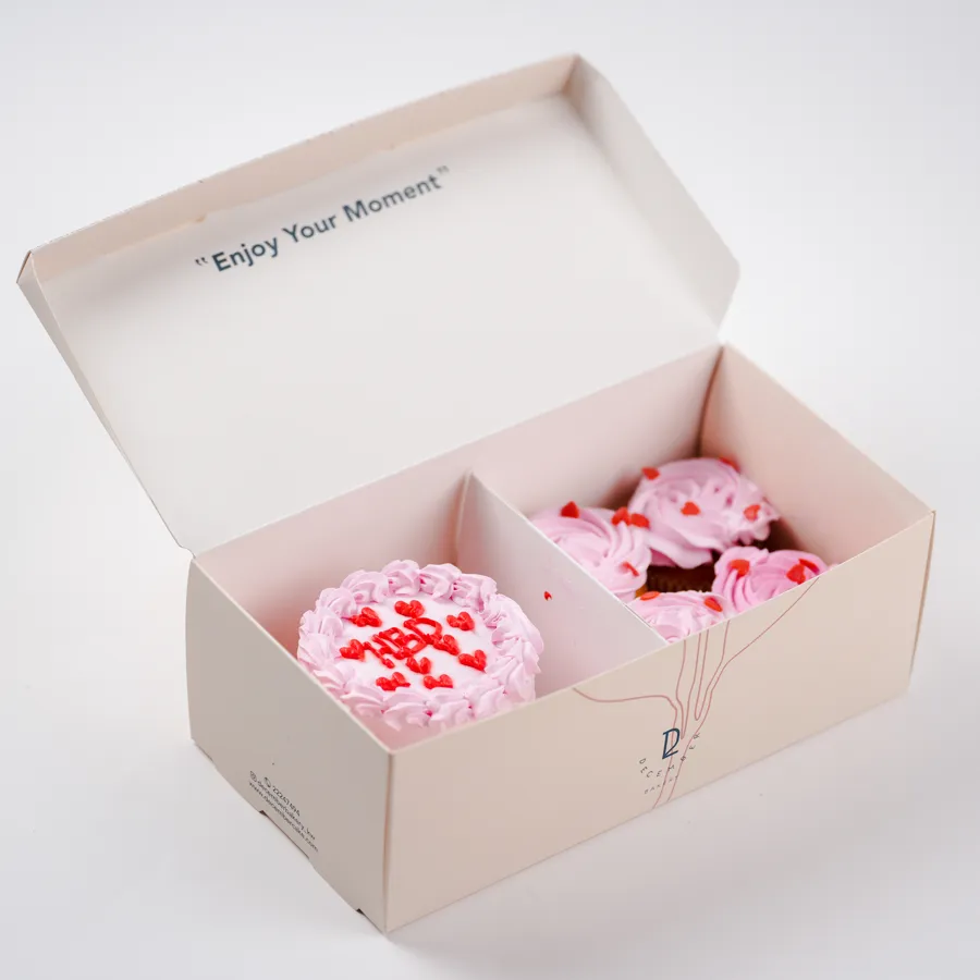 Enjoy your moment box pink cake 2inch mini cake w 4 cup cake