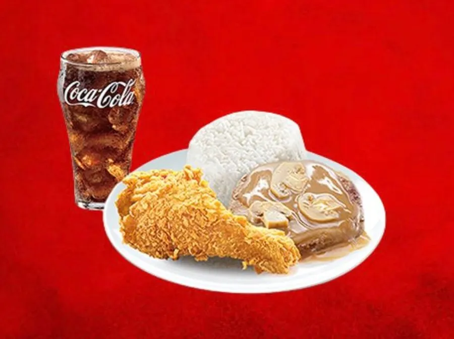 1Pc Beef Patty with Mushroom Sauce, Chickenjoy with Rice Meal