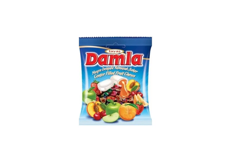Tayas Damla Center Filled Assorted Fruit Toffee 90g x 24 pcs