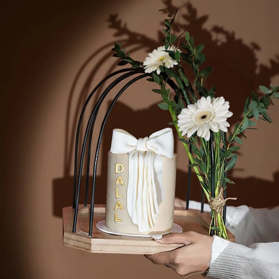 Wooden Candle Bow Cake