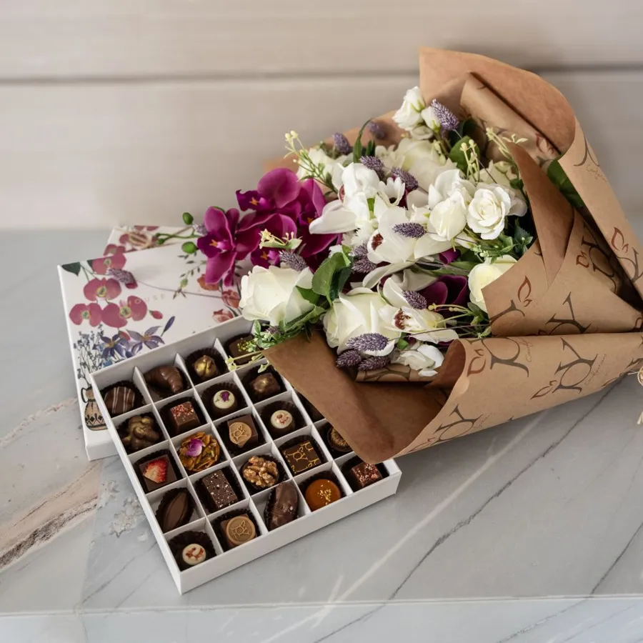 Floral Box - Artificial White with Orchids