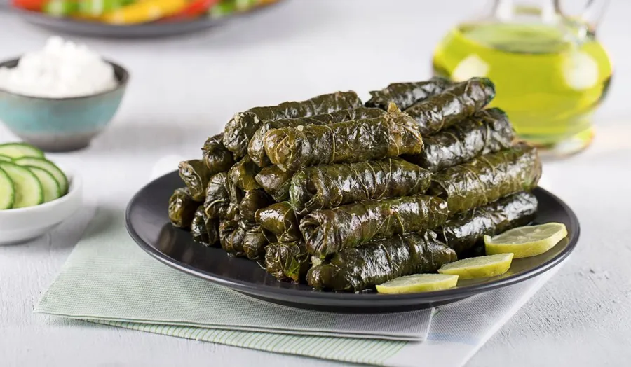 Special vine leaves with Olive Oil, Green Onions, Mint