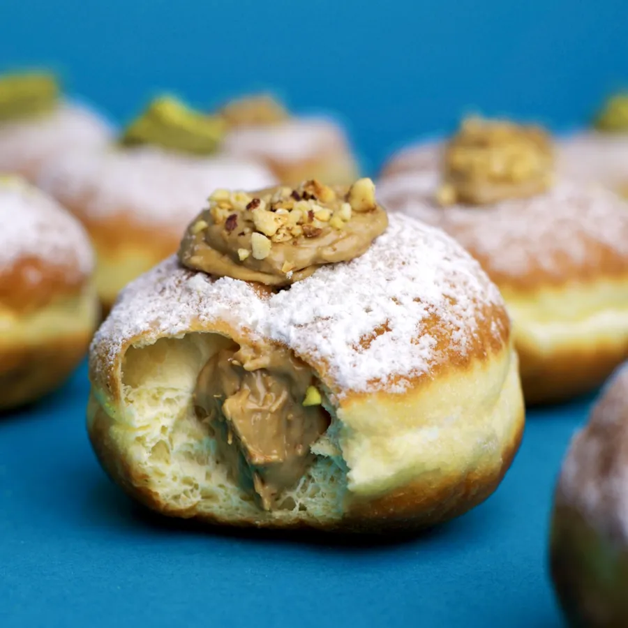 Stuffed Kunafa Cappuccino Doughnuts