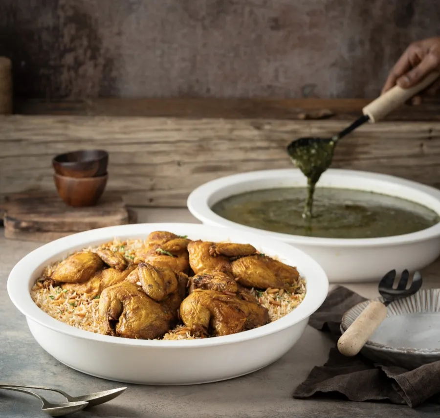 Moloukhiya with chicken and rice