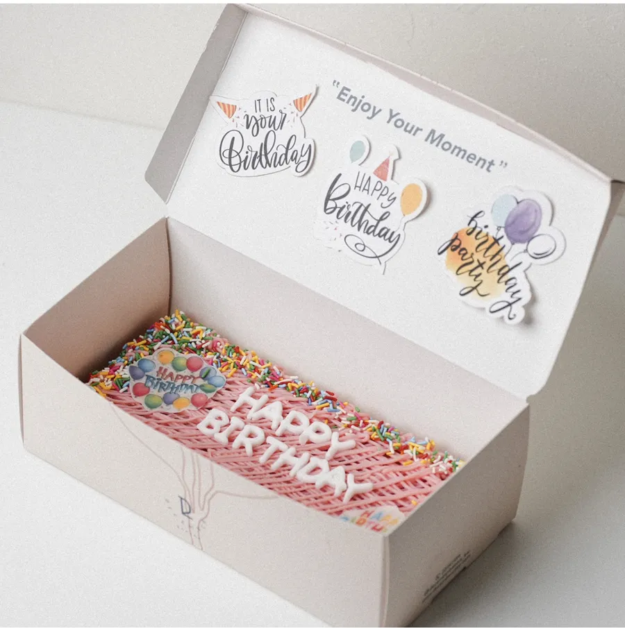 Enjoy your moment box vanilla cake pink sprinkles