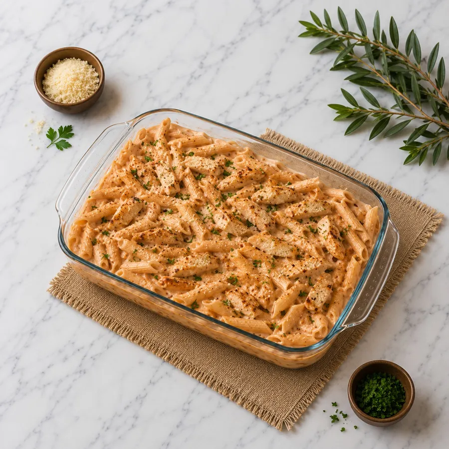 Pink Pasta With Chicken Pyrex