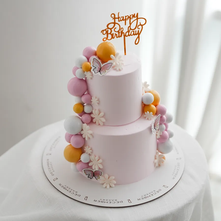 Pink butterfly cake double cake 6inch