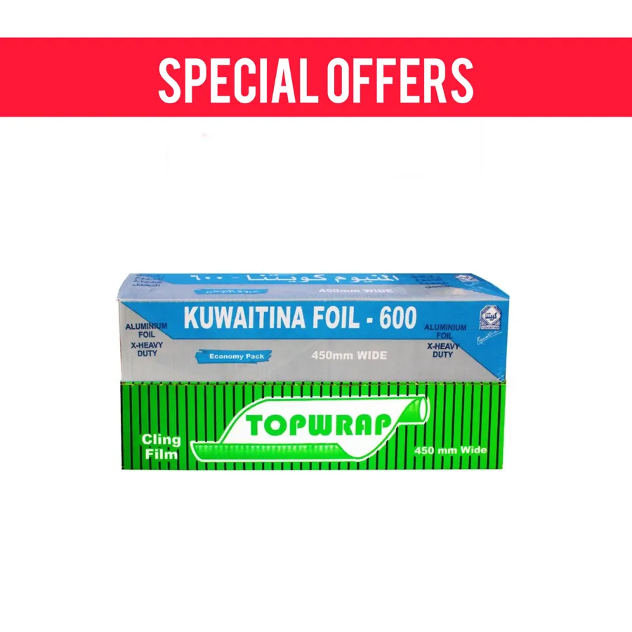 OFFER 2 PCS ( ALUMINIUM FOIL 600 × 45 CM LIGHT BLUE + CLING FILM TOP WRAP 45 CM )