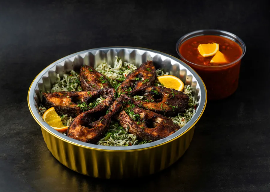Roasted tilapia fish & herb dill rice